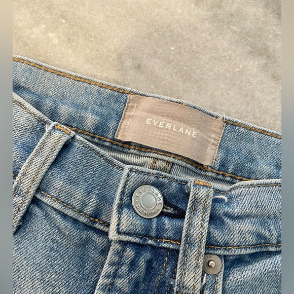 Everlane High Rise Straight Leg Light Wash Denim Jeans Distressed Zip Size 0 - Picture 9 of 12